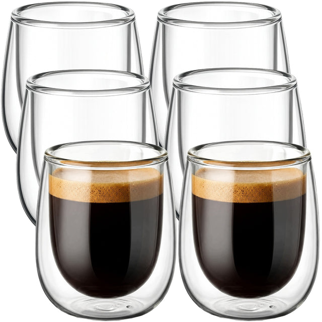 6x szklanki termiczne do kawy latte espresso 120ml atestowane podwójna ścianka, szklane, na herbatę, bezbarwne