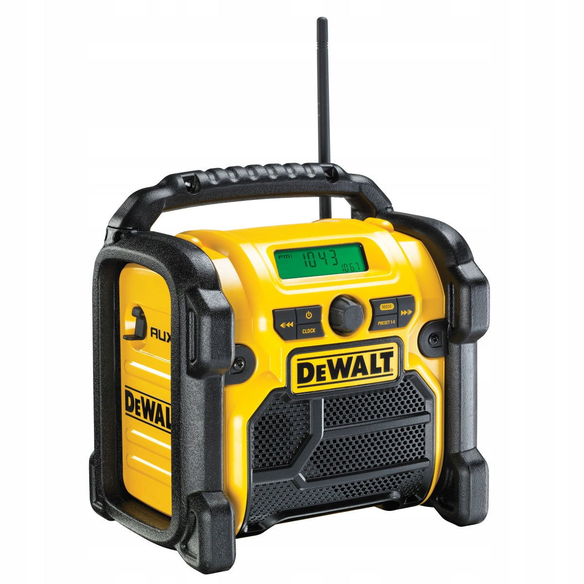 Kompaktowe radio DeWALT DCR019 FM AM AUX 18V / 230V budowlane, na budowę i do warsztatu, odbiornik przenośny, zasilanie
