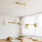 Lampa sufitowa wisząca żyrandol 6xE27 szklana kula LOFT 90cm złoty biały oprawa metalowa do salonu i jadalni