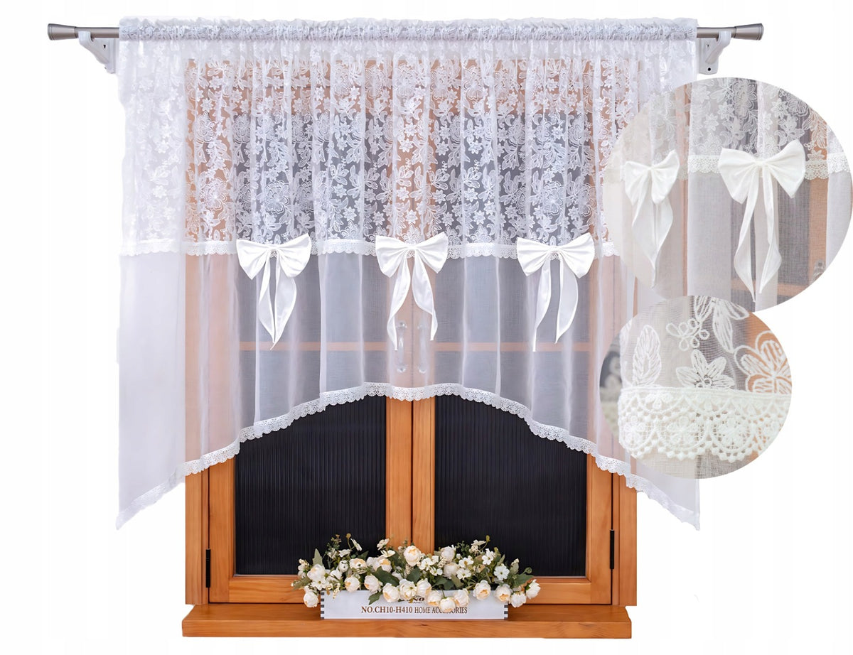 Firana gotowa z markizety na taśmie firanka z gipiura haft 400x160 cm woalowa dekoracja okienna, wielokolorowa zasłona