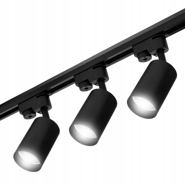 Zestaw Szynoprzewód Szyna 1m + 3x Lampa GU10 LED reflektory sufitowe, czarne aluminiowe, 3 punkty świetlne, do salonu