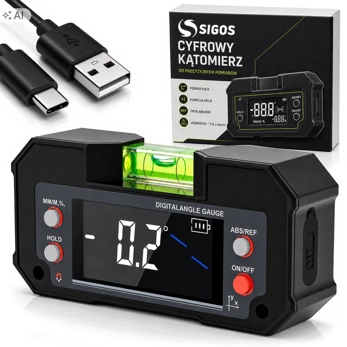 Precyzyjny cyfrowy kątomierz elektroniczny poziomica LCD magnetyczny USB miernik nachylenia do ustawiania i montażu