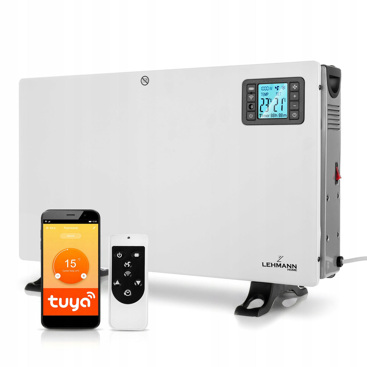 GRZEJNIK ELEKTRYCZNY KONWEKTOROWY ENERGOOSZĘDNY WI-FI PILOT TIMER LED 2000W 660 mm 380 mm grzewcza biały