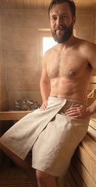 Kilt Ręcznik Męski sauna siłownia basen spa 100% LEN 60/150 kolor naturalny Pareo z gumką, kieszonką i zapięciem na rzep