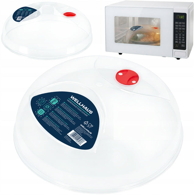 Pokrywka do mikrofali osłona do mikrofalówki przykrywka duża 29cm wellhaus do podgrzewania potraw, chroni przed pryskaniem, przezroczysta, okrągła