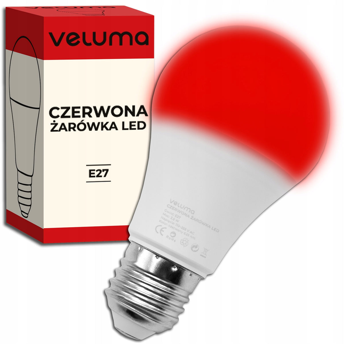 Żarówka LED E27 Czerwona Gwint Veluma Ozdobna Dekoracyjna Zdrowy Sen kulisty kształt, 5 w, 1500 K