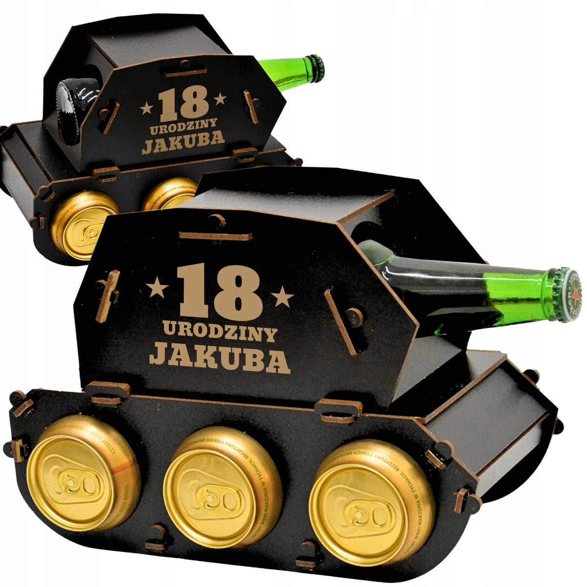Prezent na 18 urodziny dla chłopaka czołg na piwo grawerowany stojak na alkohol, niezbędnik, śmieszny gadżet, upominek
