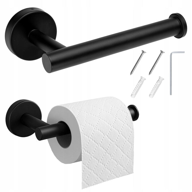 Uchwyt na papier toaletowy czarny metalowy loftowy przykręcany na kołki wieszak rolki WC, ścienny, z możliwością zamknięcia