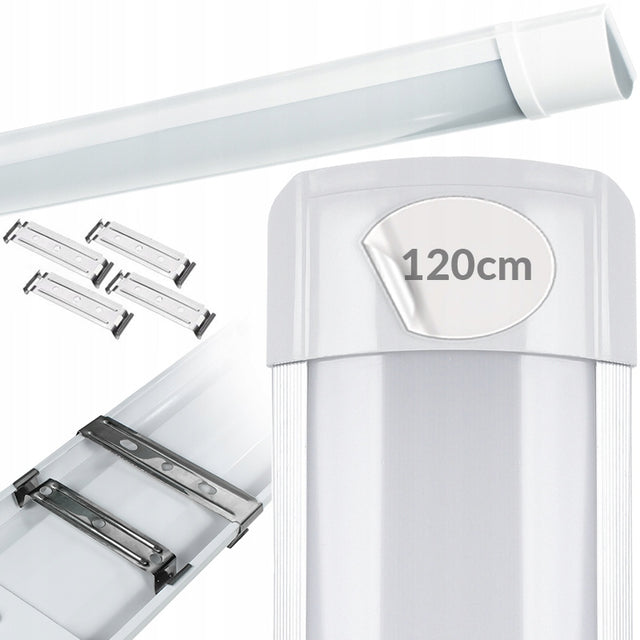 Przemysłowa jarzeniówka lampa LED sufitowa do warsztatu garażu 120cm 36W oprawa liniowa, świetlówka, neutralna barwa światła, tworzywo sztuczne