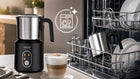 Spieniacz do mleka elektryczny podgrzewacz kawy pianka latte 350ml 4 tryby czarny dzbanek 1000 w zasilanie sieciowe
