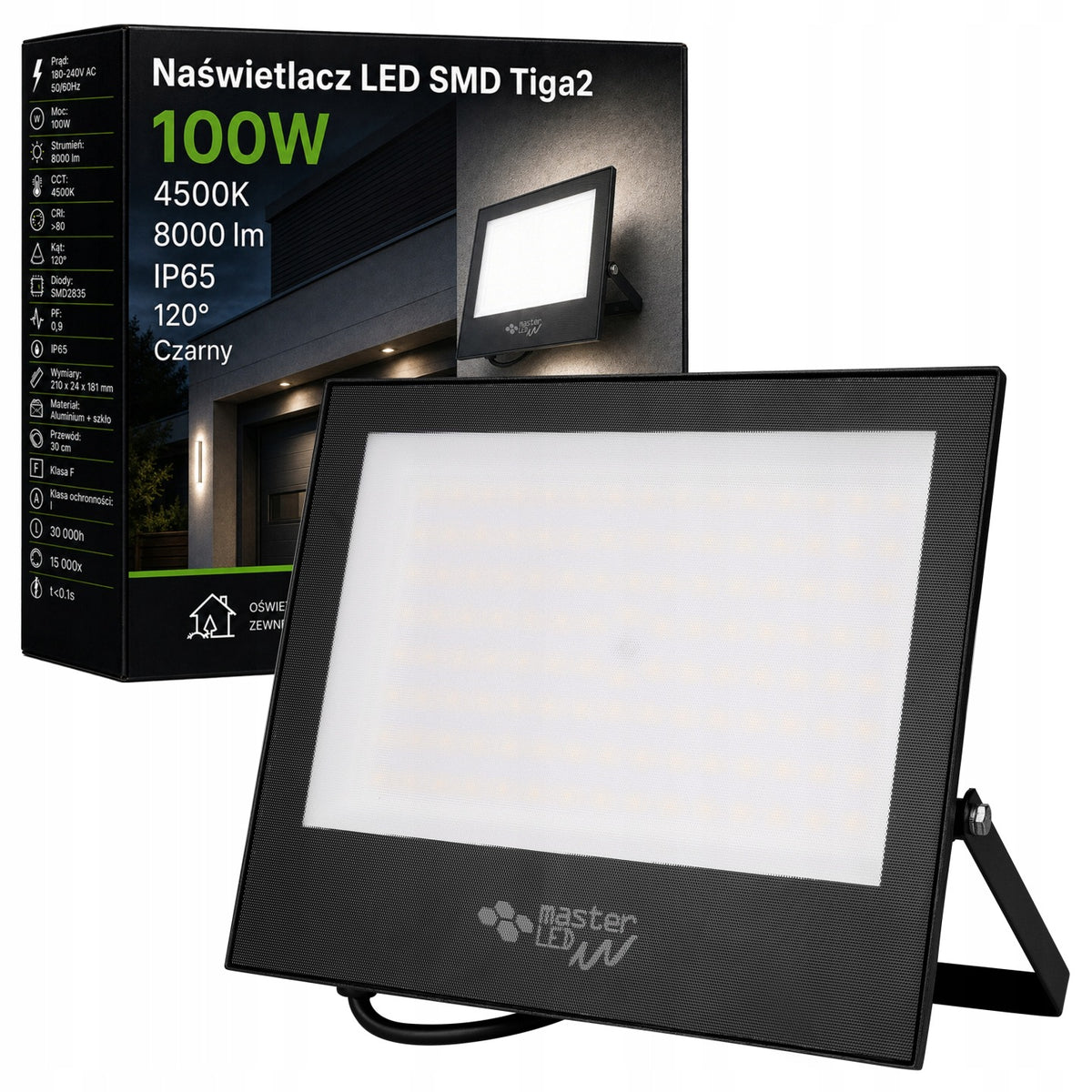 Halogen LED naświetlacz lampa 100W 4500K reflektor zewnętrzny IP65 oprawa oświetleniowa, 8000 lm, neutralna biel, do