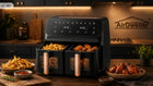 Frytkownica dwukomorowa beztłuszczowa airdweller AIR fryer 2400W 9l czarna czarny
