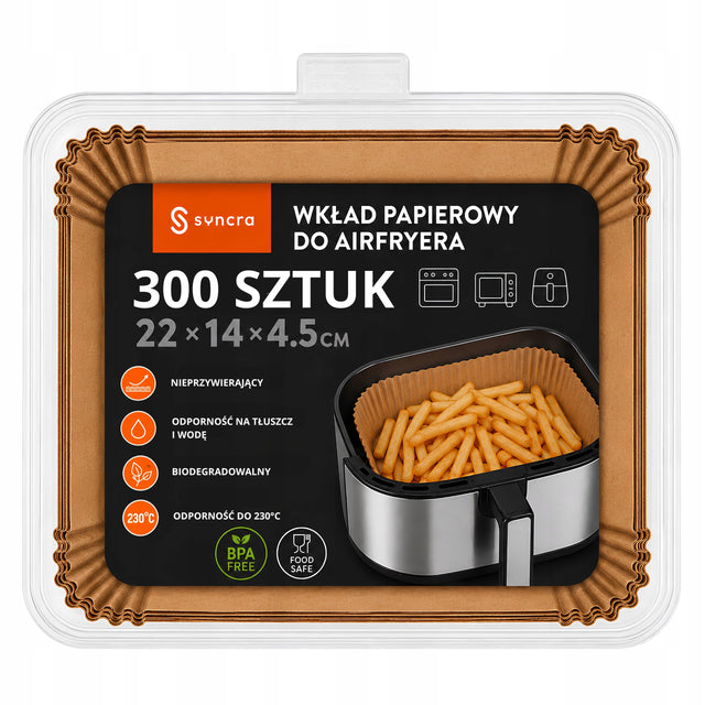 300 x wkład AIR fryer tacki papierowe do frytownicy beztłuszczowej 22x14 cm papier do pieczenia 22 cm /Wzór 300 szt.