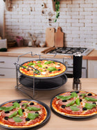 Zestaw 4 blach form do pizzy ze stojakiem forma do pizzy 30 cm kamille metalowe naczynia kuchenne, wypiek w piekarniku