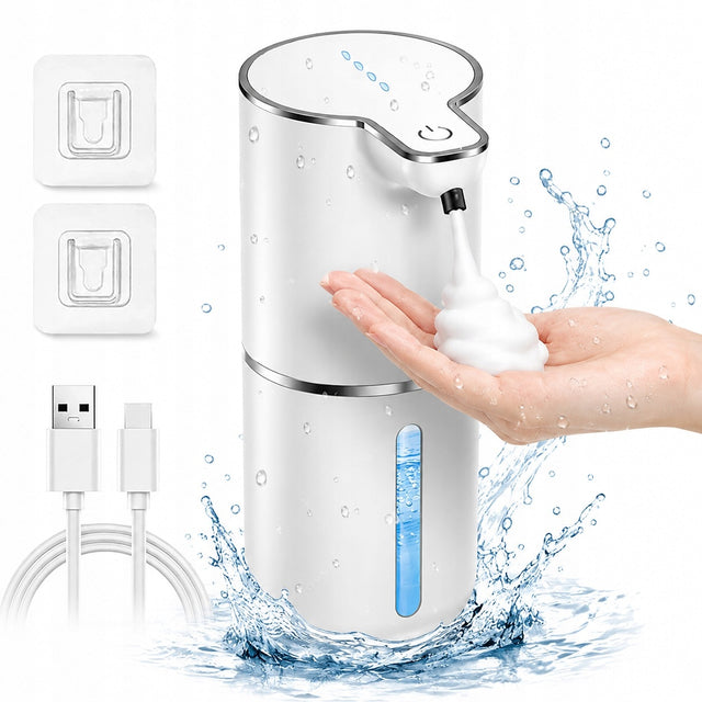 Dozownik do mydła bezdotykowy naścienny 380 ml biały automatyczny, akumulatorowy, do łazienki, z PCV, szerokość 11 cm