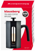 Tłokowy Zaparzacz do kawy herbaty 600ml dzbanek French Press klausberg BL praska francuska, stalowy, czarny, można myć
