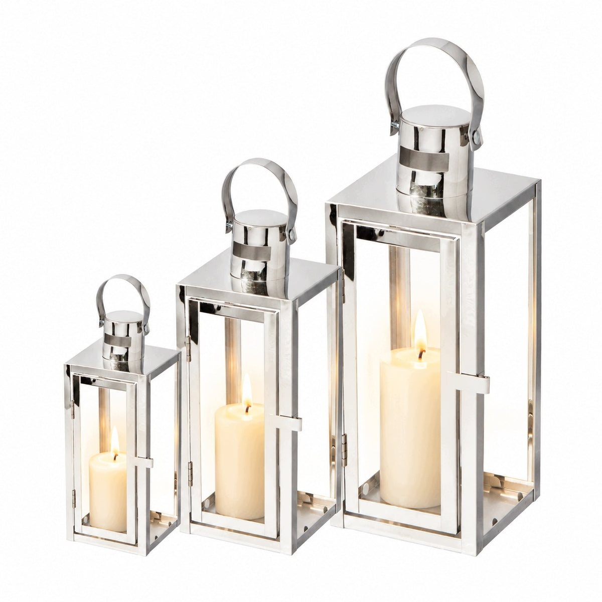 3X lampion szklany Duży Srebrny Latarnia Lampa Zestaw Lampionów lampiony latarenka dekoracyjna metalowa 65 cm do wnętrz