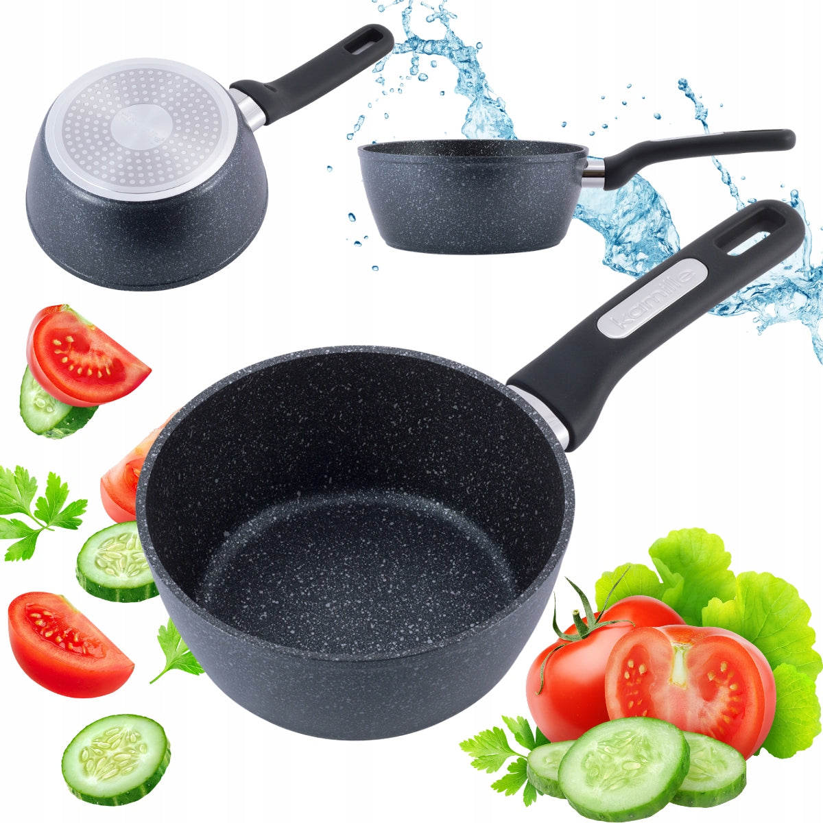 Rondelek 18 cm garnek garnuszek rondel marmurkowy GAZ indukcja kamille aluminiowy 1,5 l do sosów, mleka i podgrzewania