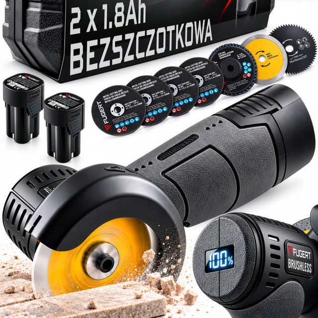 Szlifierka kątowa akumulatorowa bezszczotkowa mini gumówka 2 AKU + 7xTARCZE przecinarka do metalu, 76 mm, 16,8 V, 19500 obr/min, 350 w