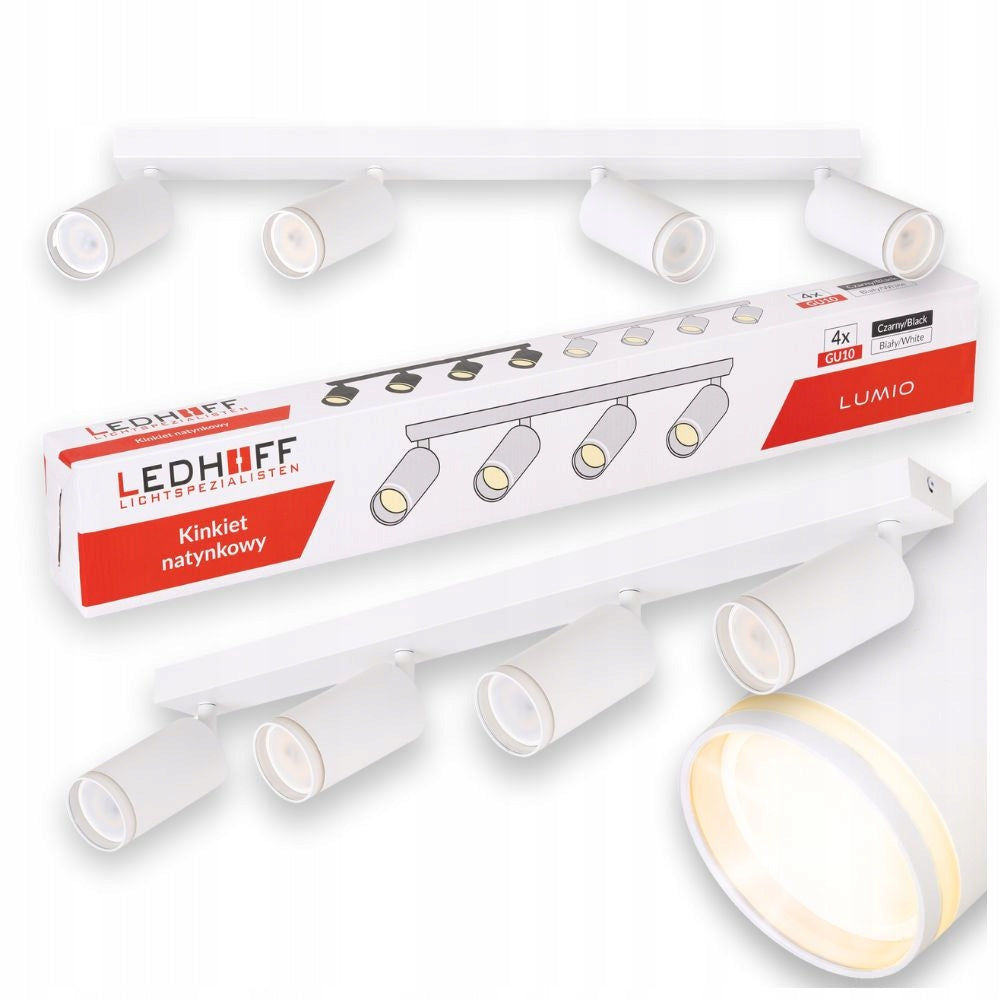 Lampa sufitowa LED biała Oprawa żarówki 4x GU10 SPOT Kinkiet do pokoju aluminiowy reflektor ścienny do salonu, 35 W na
