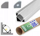 Zestaw 3mb Profil aluminiowy narożny srebrny + klosz mleczny do taśm led listwa, korytko, maskownica, kanał montażowy