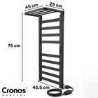 Grzejnik łazienkowy wifi z półką 300W na ręczniki z haczykami elektryczny, czarny, dolne podłączenie 40 cm, wymiary 455