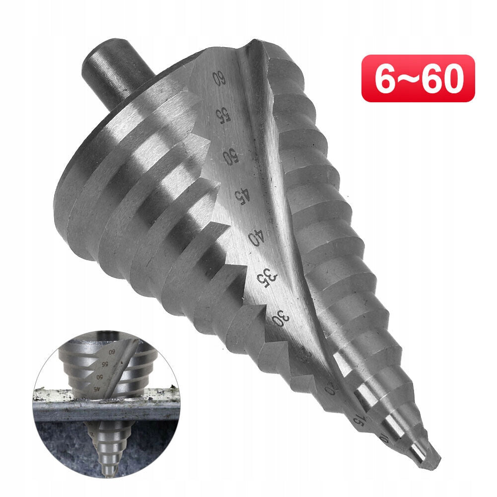 Wiertło stopniowe spiralne do metalu 6-60 mm solidne mocne choinkowe, stożkowe, uniwersalne, mocowanie stożkowe