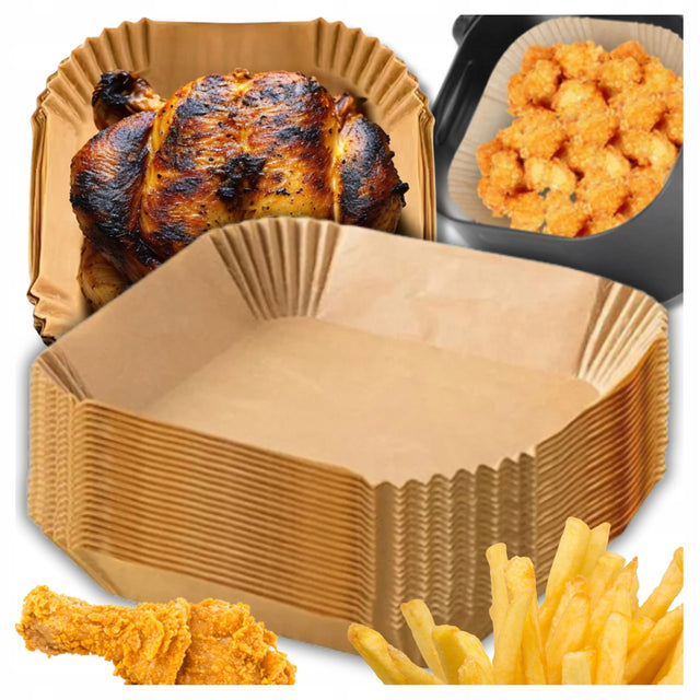 100x wkład papierowy do frytkownicy beztłuszczowej do pieczenia AIR fryer arkusze 20 × 20 cm, podzielone na porcje