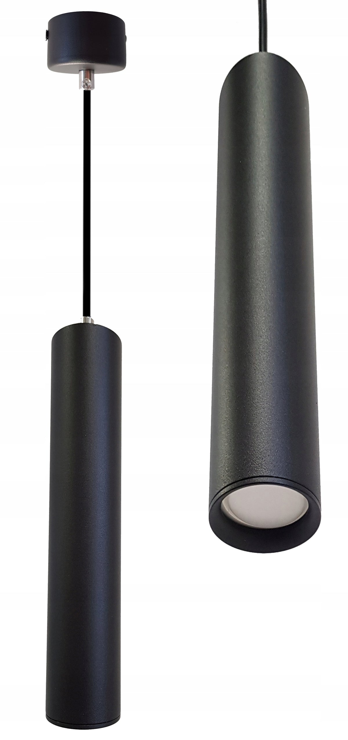 LAMPA WISZĄCA ZWIS żyrandol sufiowa TUBA 29cm GU10 oprawa aluminiowa czarna 1 punkt świetlny 50 W wysokość 100 cm