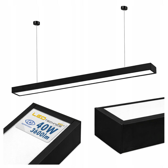 Lampa Wisząca Liniowa Biurowa 120cm 40W LED CCD Czarna Prostokąt oprawa sufitowa, zintegrowane źródło światła, 1 punkt, tworzywo sztuczne