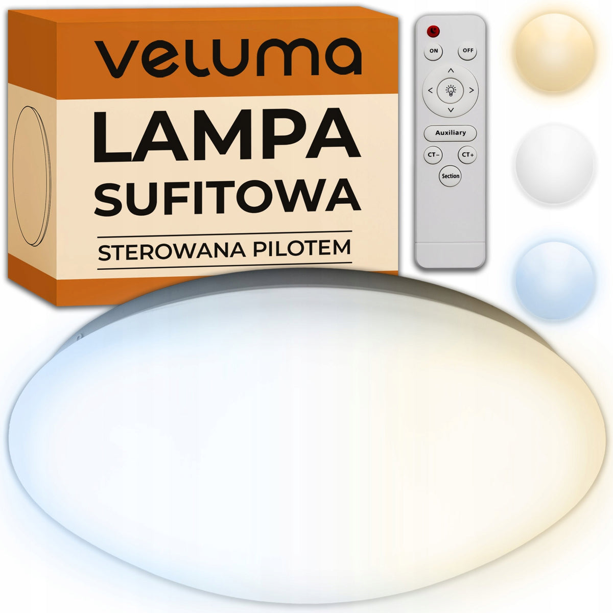 Plafon LED Veluma sufitowy 40W Lampa CCT z pilotem 3000K-6000K 3w1 okrągła oprawa oświetleniowa biała, zmienna barwa