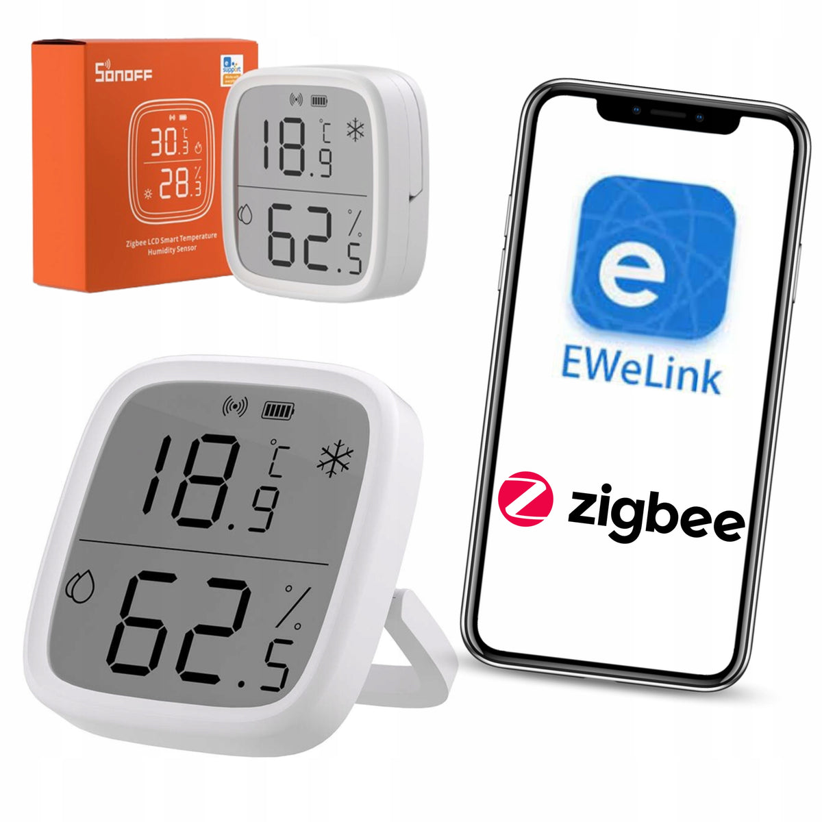 Czujnik Temperatury i Wilgotności sonoff Zigbee Home Assistant Zigbee2mqtt termometr higrometr z wyświetlaczem
