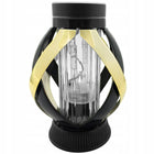Znicz solarny lampion czarno - złoty nowoczesny znicz wstęga black & gold ledowy na cmentarz, lampka nagrobna 24 cm