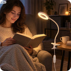 Lampka do czytania książek LED nocna USB z klipsem na biurko elastyczna lampa stołowa, biała, 50 cm, zasilanie sieciowe