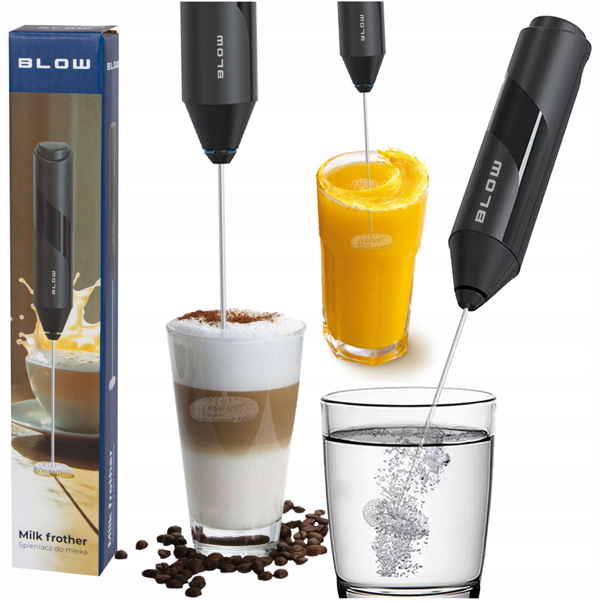 Spieniacz do mleka jajek kawy mini mikser elektryczny różdżka ręczny ubijak mieszadło na baterie, cappuccino, latte