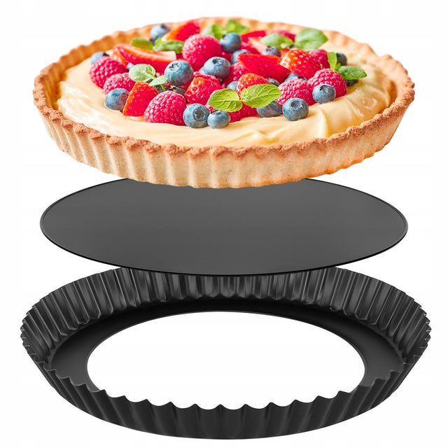 Forma do tarty 25x3 cm - nieprzywierająca powłoka - wyjmowane DNO blacha metalowa, quiche, kruche wypieki, mycie w zmywarce