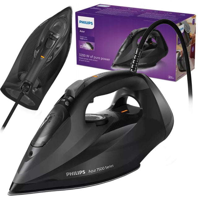 Żelazko parowe Philips Azur DST7511/80 do prasowania odzieży, ceramiczna stopa, 3200 w, zbiornik 300 ml, wyrzut 260 g/min
