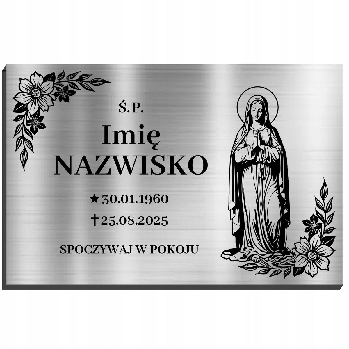 Tabliczka nagrobkowa nagrobna grób srebrna 32X21 Ś.P imię nazwisko maryja metalowa na pomnik cmentarny