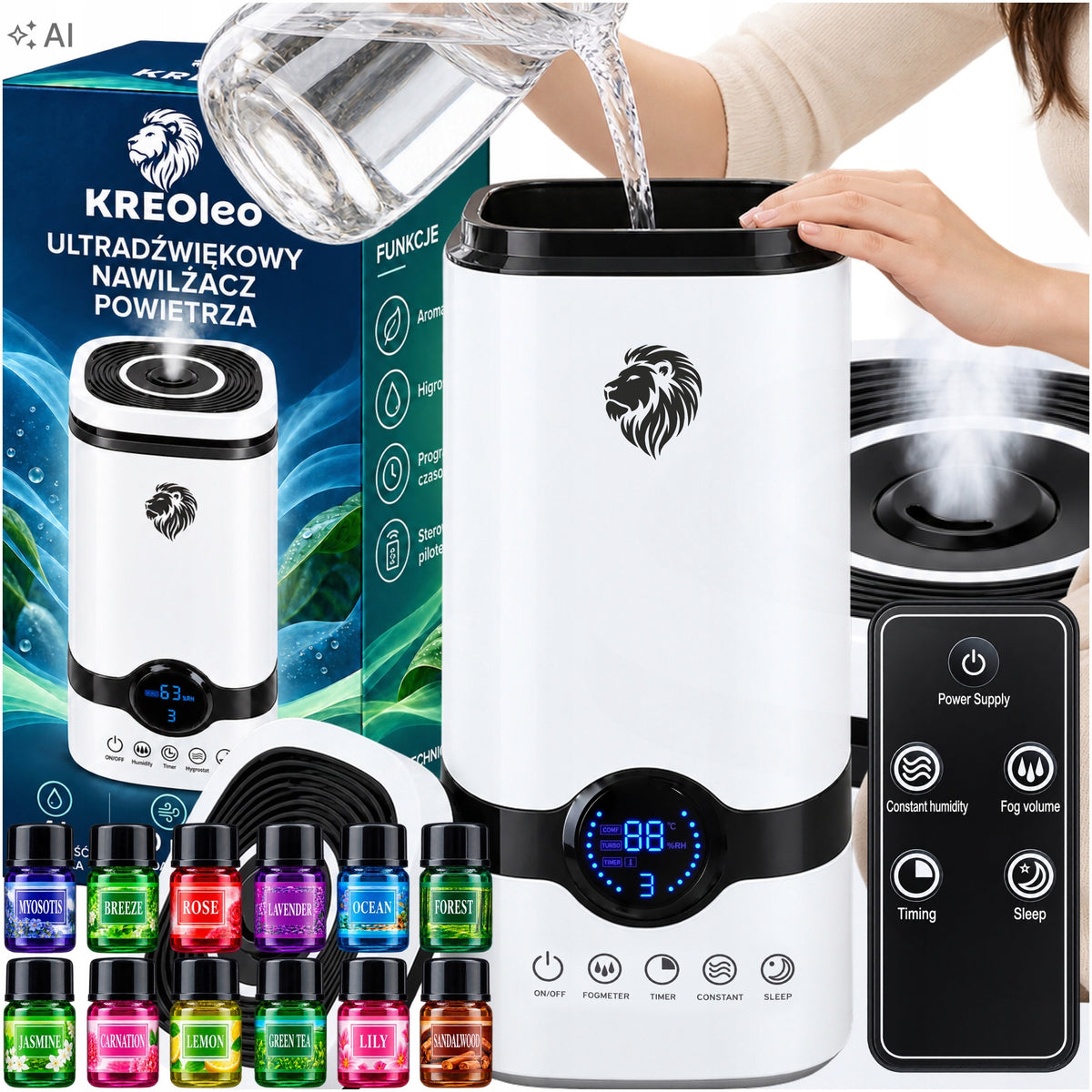 Nawilżacz powietrza 4l dyfuzor zapachowy cichy timer higrostat do sypialni nawilżacz ultradźwiękowy 28 w