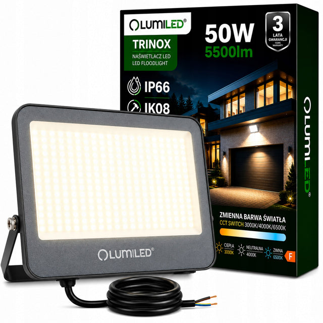 Naświetlacz LED Halogen 50W 5500LM CCT Zewnętrzny Reflektor wodoodporny lampa robocza do garażu i podjazdu, zmienna barwa światła, IP66