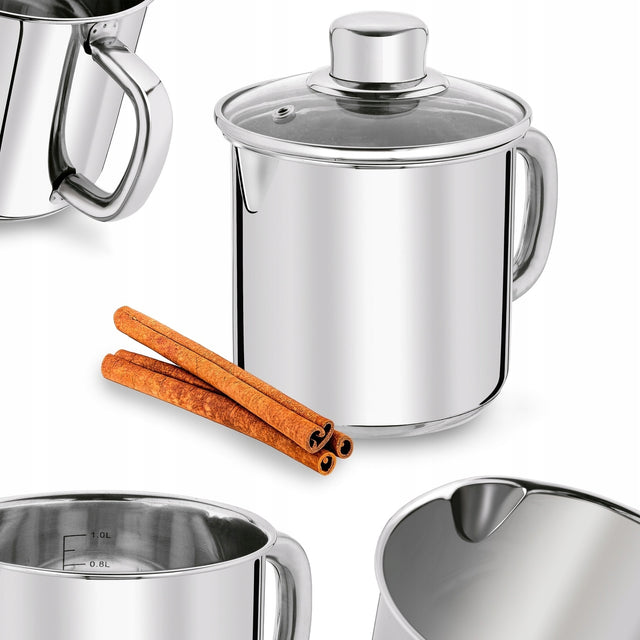 Garnek do mleka z Pokrywką Stalowy na GAZ indukcja Tadar Bahama 1,2 l rondel do podgrzewania napojów, średnica 12 cm