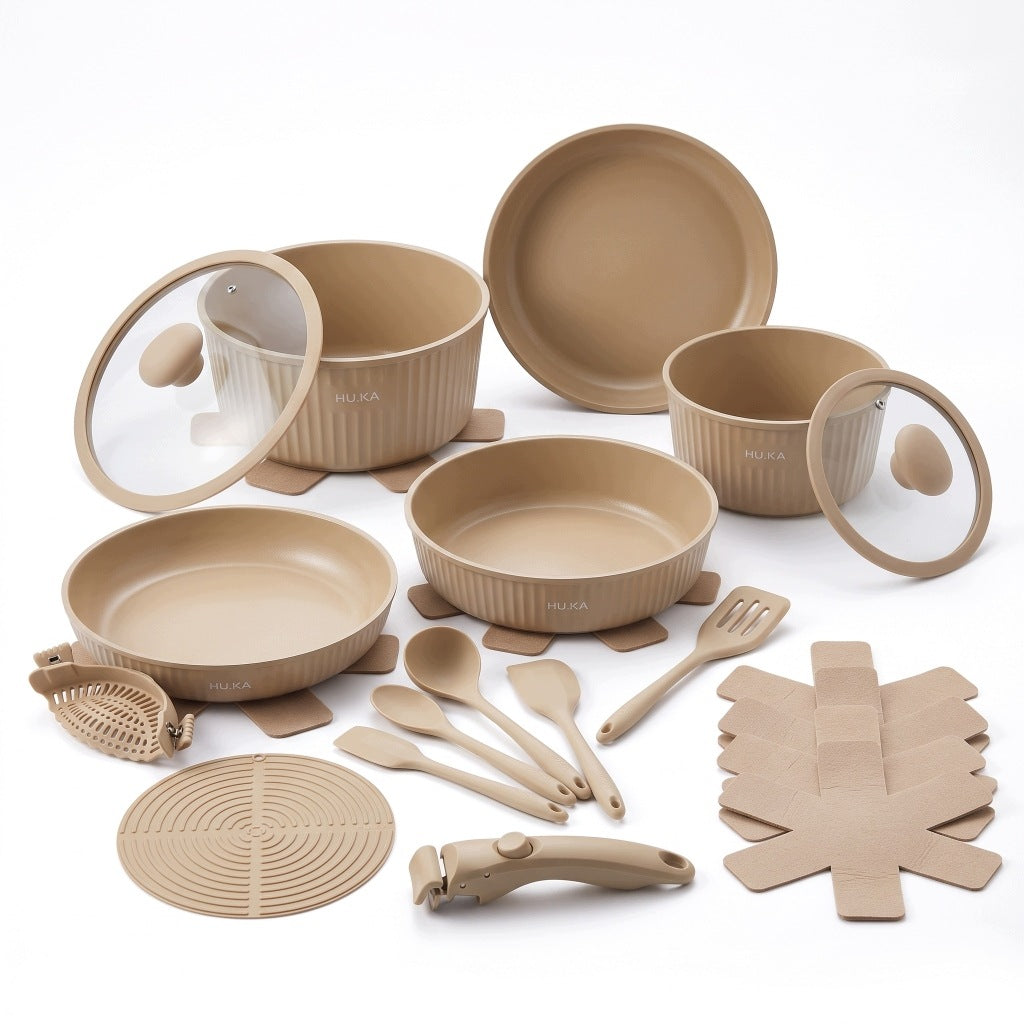 Zestaw patelni i garnków 20 el. hu.ka Nestio odpinana rączka indukcja naczynia kuchenne z powłoką ceramiczną, do