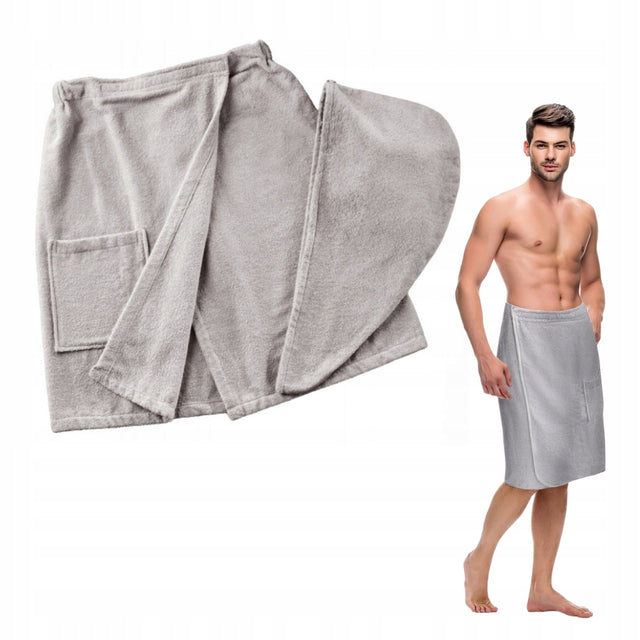 Kilt ręcznik kąpielowy + turban na głowę męski MEN do sauny SPA basen pareo 140x75 cm szare, gramatura 510-600 GSM