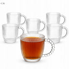 Zestaw 6 sztuk szklanych kubków z uchem ruben wz2 340ml ryfle ozdobne ucho szklanki do kawy i herbaty, do zmywarki