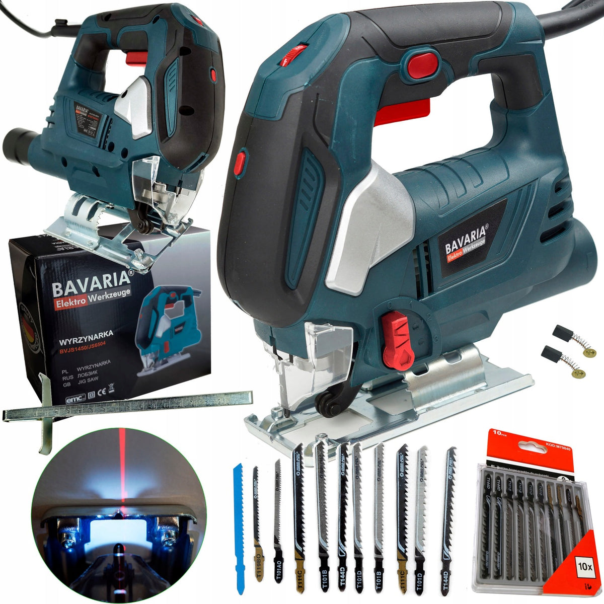 WYRZYNARKA PRZECINARKA PIŁA DO DREWNA Z REGULACJĄ + NOŻE LASER brzeszczotowa 1450 W, 230 V, głębokość cięcia 70 mm