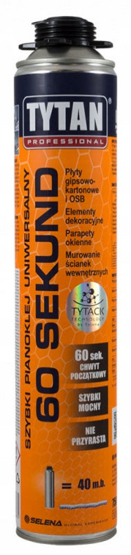 Tytan 60 sekund piano klej uniwersalny szybki 750ml piana pianka montażowy do ścian i elewacji