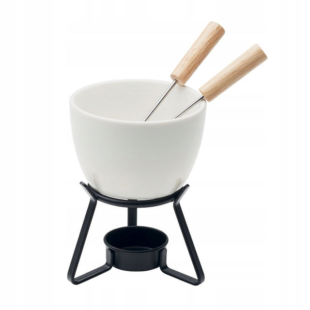Zestaw do fondue 240 ml ceramiczne naczynie do czekolady i sera, dla dwojga, białe z czarnymi elementami