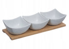 SOSJERKA DO SOSÓW DIPÓWKA MISECZKA SOSY MISECZKI X3 ZESTAW TACA BAMBUSOWA porcelanowe naczynia do serwowania przekąsek