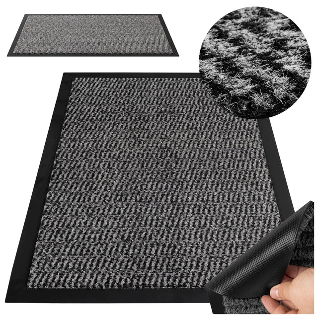 Wycieraczka pod drzwi wejściowa mata do butów zewnętrzna wewnętrzna 60X90CM gumowa tekstylna welurowa czarna 8 mm