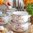 Zestaw garnków emaliowanych z Pokrywą indukcja GAZ Tadar Herbal 8 el naczynia kuchenne na kuchenkę ceramiczną i